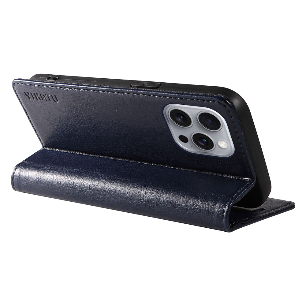 YIKATU YK-006 For iPhone 16 Pro Max Wallet Case Magnetic Closure Leather Phone Cover - Navy Blue