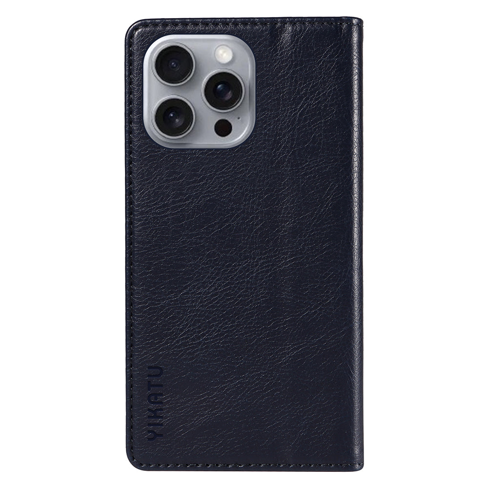 YIKATU YK-006 For iPhone 16 Pro Max Wallet Case Magnetic Closure Leather Phone Cover - Navy Blue