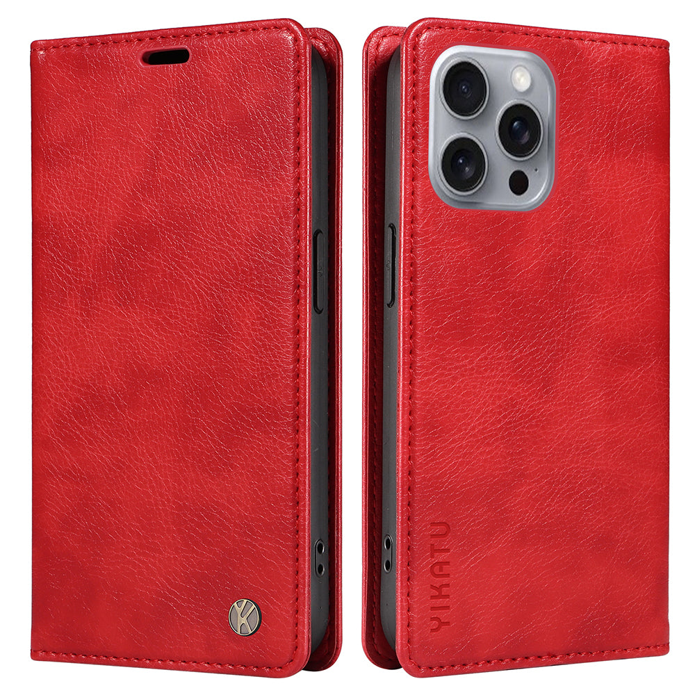 YIKATU YK-006 For iPhone 16 Pro Max Wallet Case Magnetic Closure Leather Phone Cover - Red