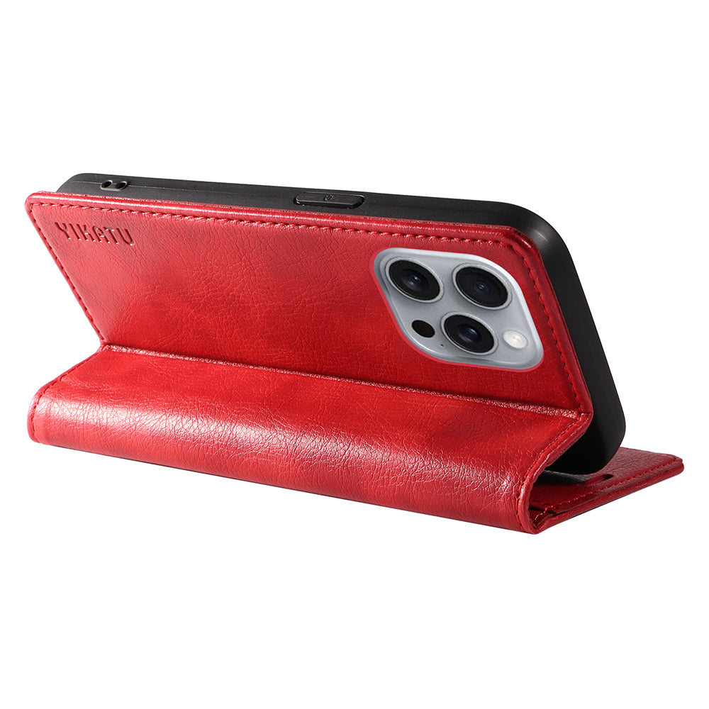 YIKATU YK-006 For iPhone 16 Pro Max Wallet Case Magnetic Closure Leather Phone Cover - Red