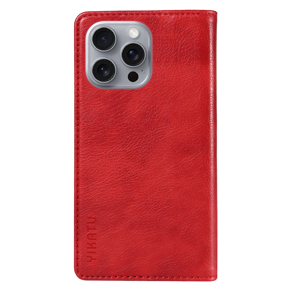 YIKATU YK-006 For iPhone 16 Pro Max Wallet Case Magnetic Closure Leather Phone Cover - Red