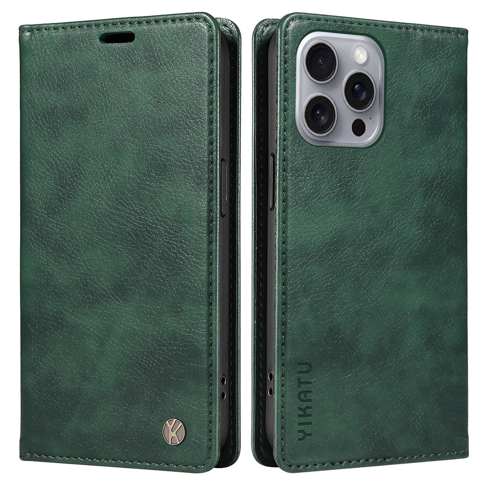 YIKATU YK-006 For iPhone 16 Pro Max Wallet Case Magnetic Closure Leather Phone Cover - Green