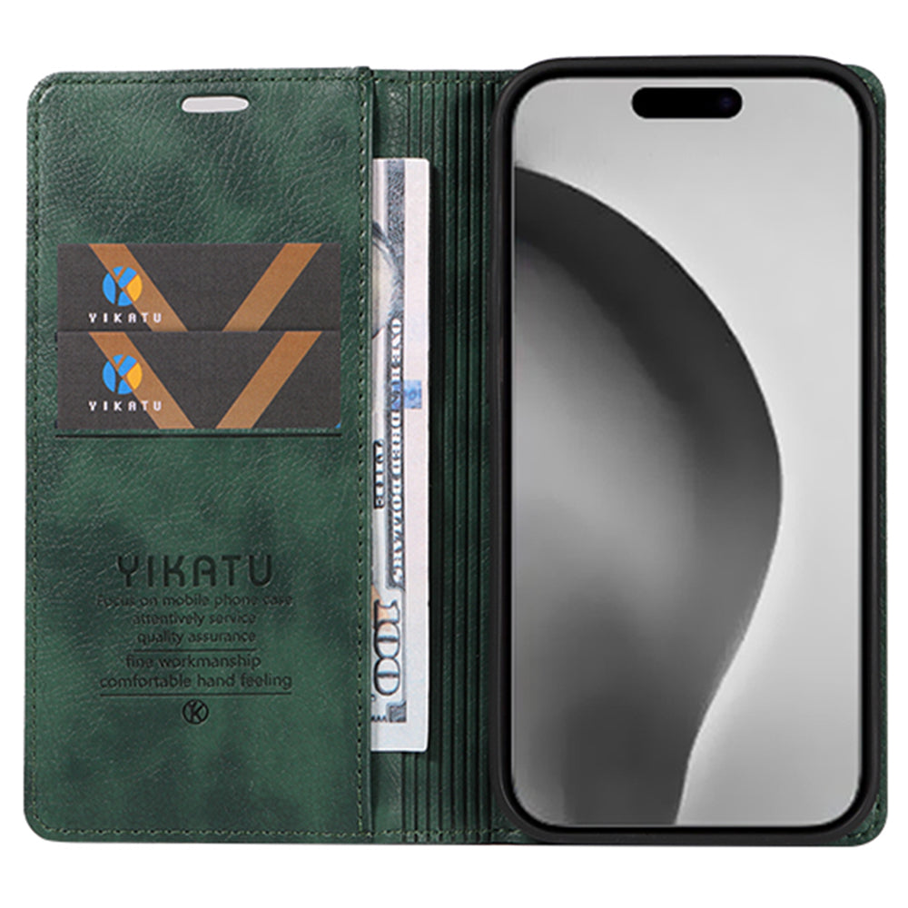 YIKATU YK-006 For iPhone 16 Pro Max Wallet Case Magnetic Closure Leather Phone Cover - Green