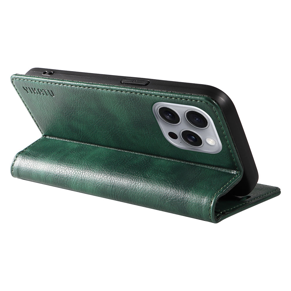 YIKATU YK-006 For iPhone 16 Pro Max Wallet Case Magnetic Closure Leather Phone Cover - Green