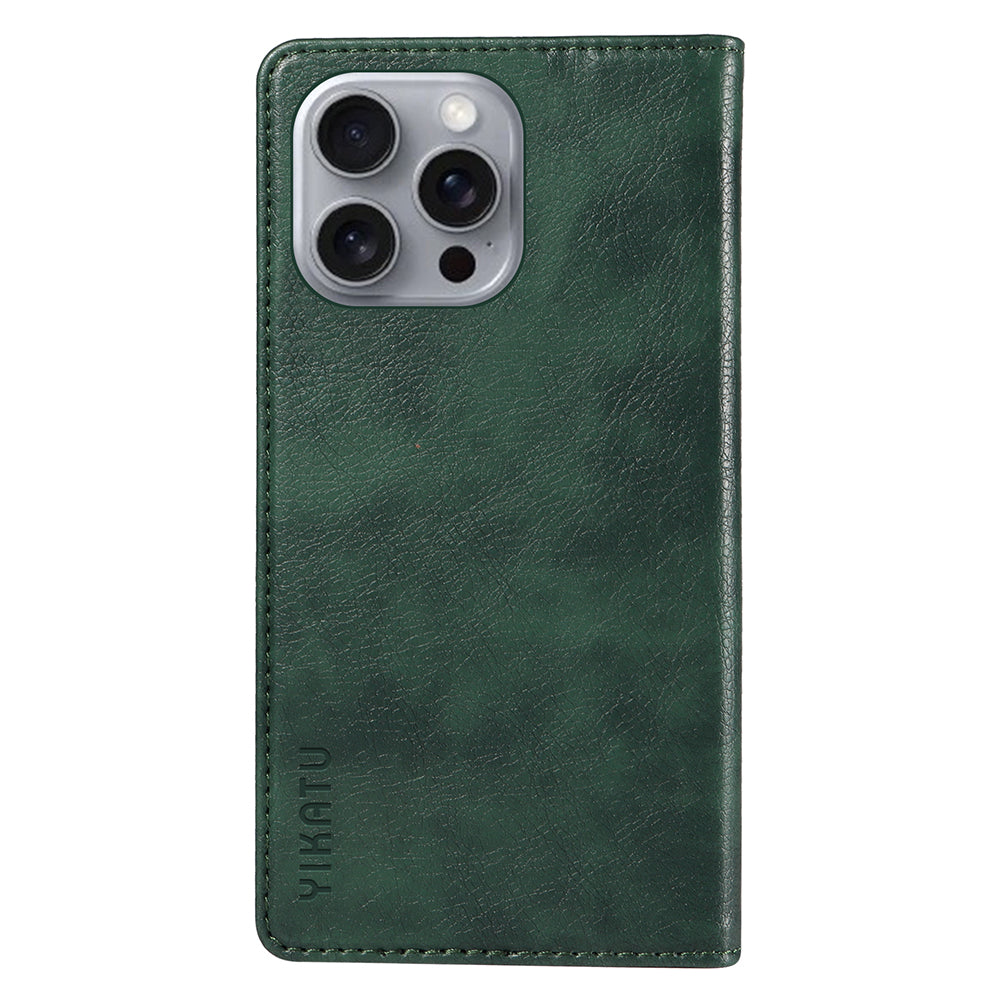 YIKATU YK-006 For iPhone 16 Pro Max Wallet Case Magnetic Closure Leather Phone Cover - Green