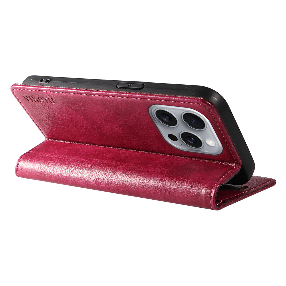 YIKATU YK-006 For iPhone 16 Pro Max Wallet Case Magnetic Closure Leather Phone Cover - Wine Red