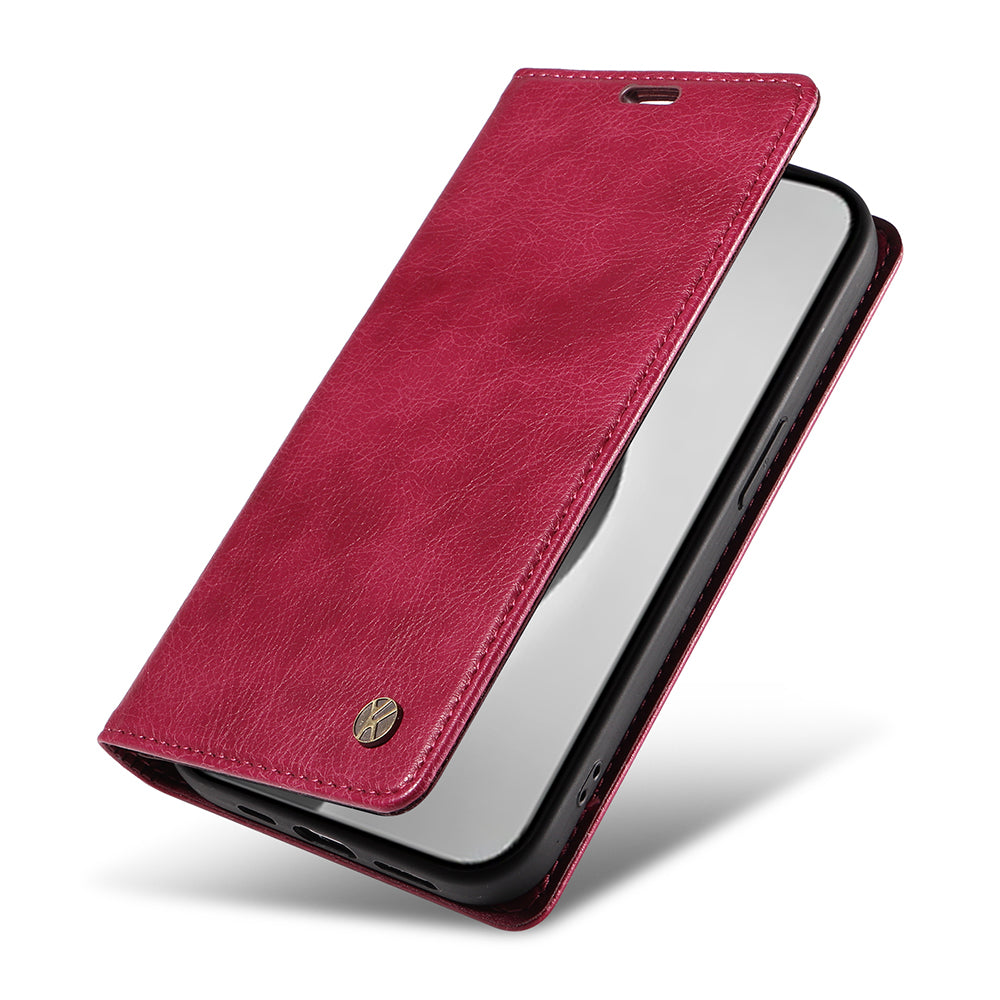 YIKATU YK-006 For iPhone 16 Pro Max Wallet Case Magnetic Closure Leather Phone Cover - Wine Red