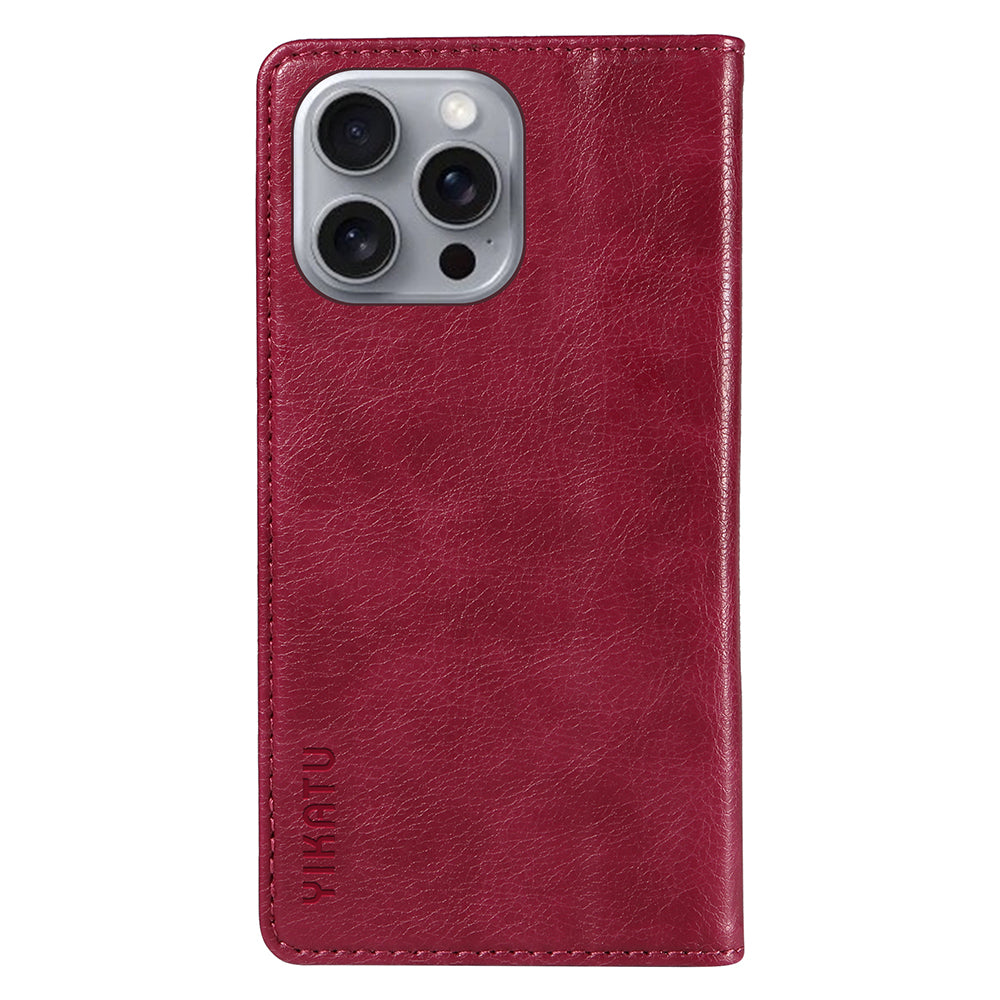 YIKATU YK-006 For iPhone 16 Pro Max Wallet Case Magnetic Closure Leather Phone Cover - Wine Red