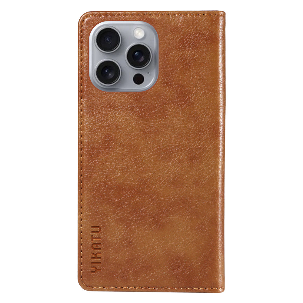 YIKATU YK-006 For iPhone 16 Pro Max Wallet Case Magnetic Closure Leather Phone Cover - Brown