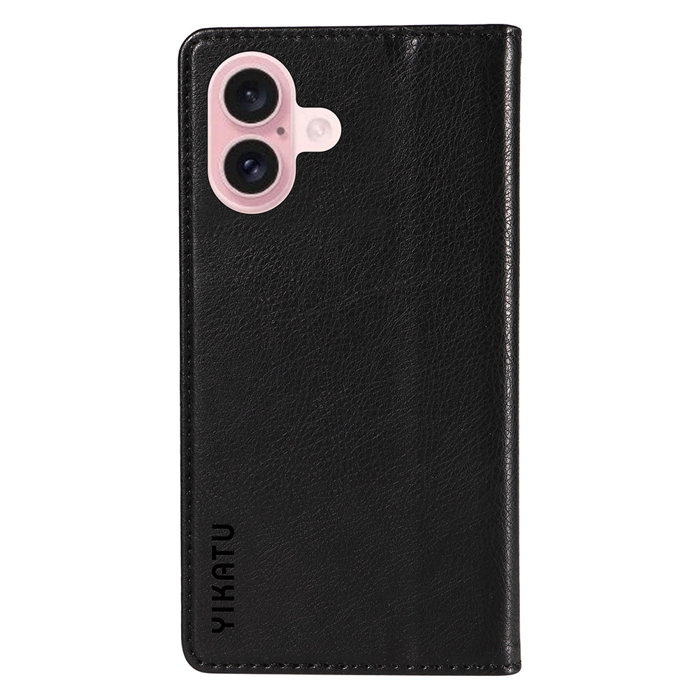 YIKATU YK-006 For iPhone 16 Wallet Case Scratch-Proof Leather Phone Cover - Black