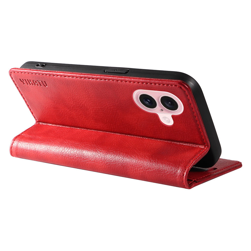 YIKATU YK-006 For iPhone 16 Wallet Case Scratch-Proof Leather Phone Cover - Red