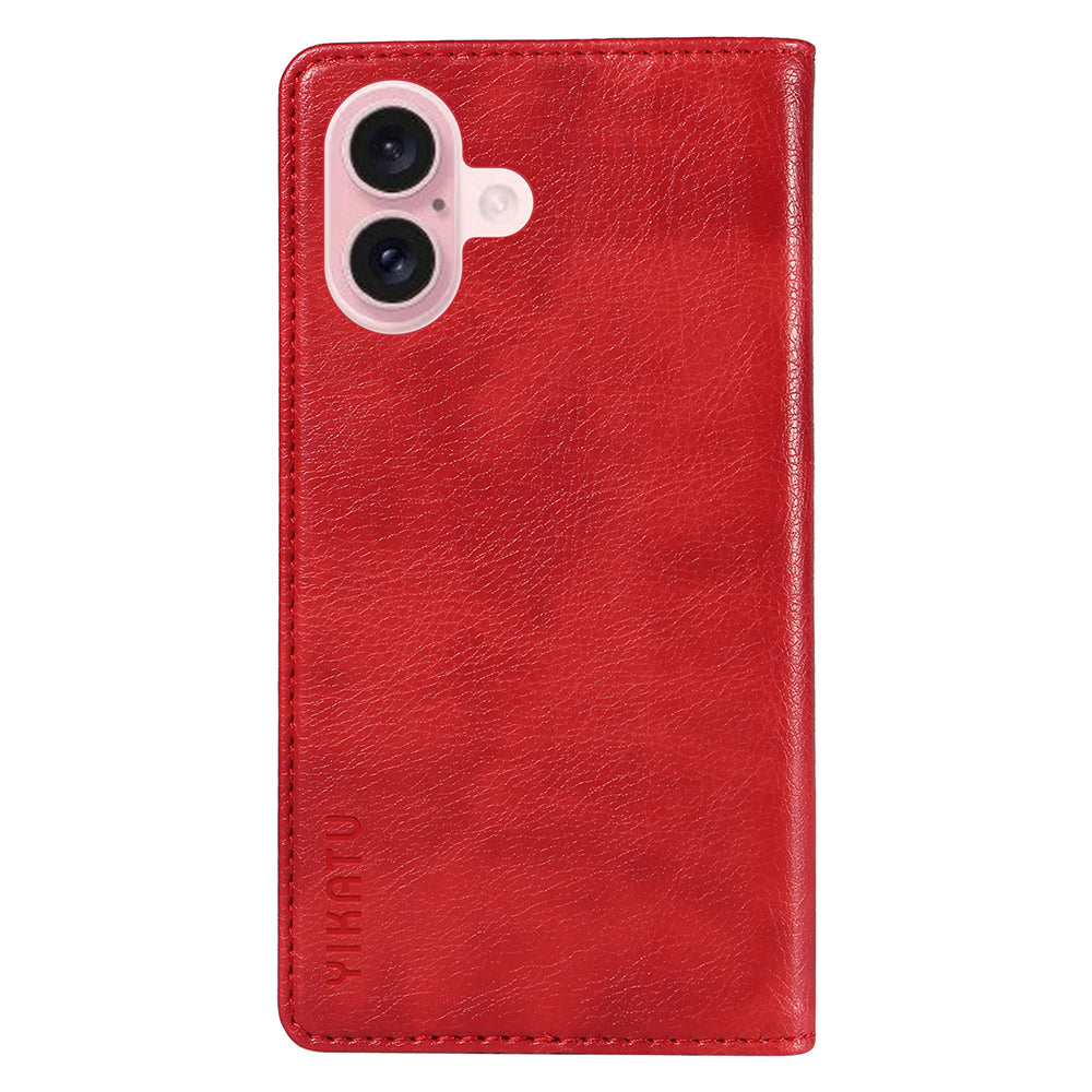 YIKATU YK-006 For iPhone 16 Wallet Case Scratch-Proof Leather Phone Cover - Red