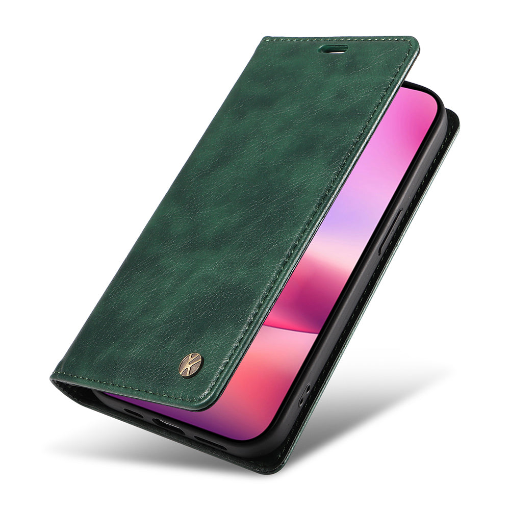 YIKATU YK-006 For iPhone 16 Wallet Case Scratch-Proof Leather Phone Cover - Green