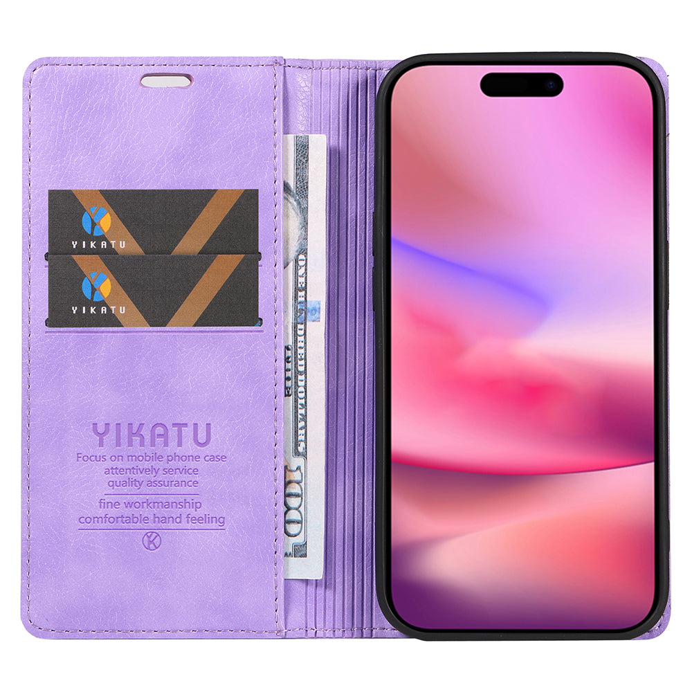 YIKATU YK-006 For iPhone 16 Wallet Case Scratch-Proof Leather Phone Cover - Purple