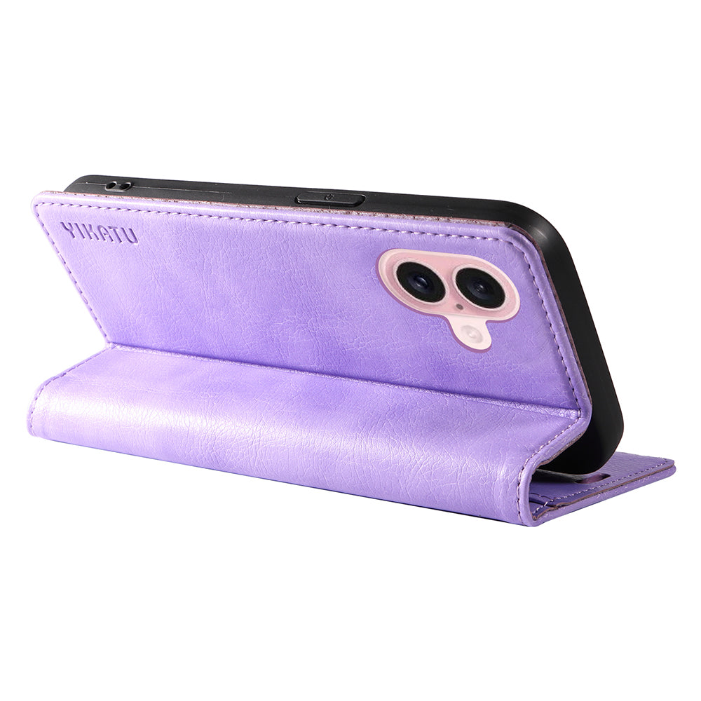 YIKATU YK-006 For iPhone 16 Wallet Case Scratch-Proof Leather Phone Cover - Purple