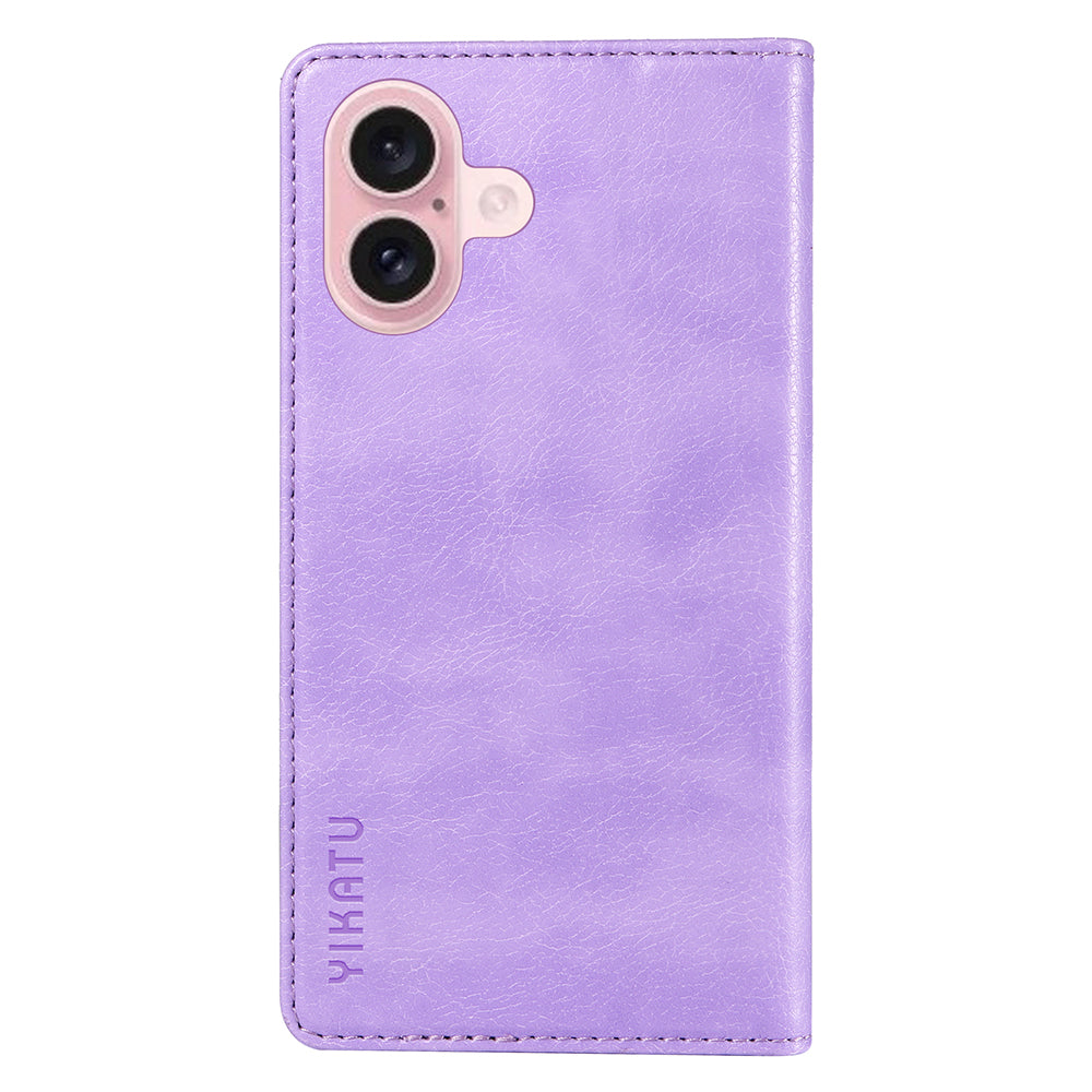 YIKATU YK-006 For iPhone 16 Wallet Case Scratch-Proof Leather Phone Cover - Purple