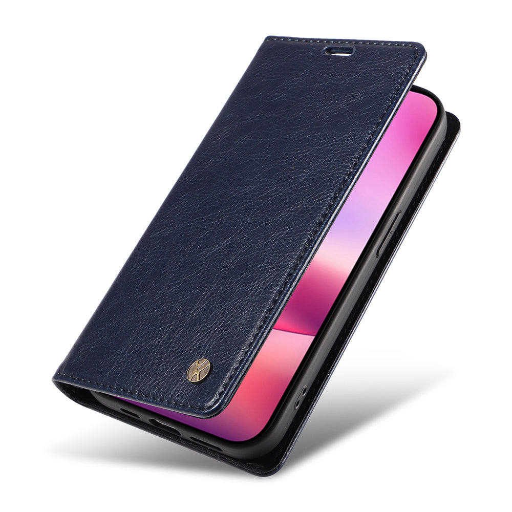 YIKATU YK-006 For iPhone 16 Wallet Case Scratch-Proof Leather Phone Cover - Navy Blue