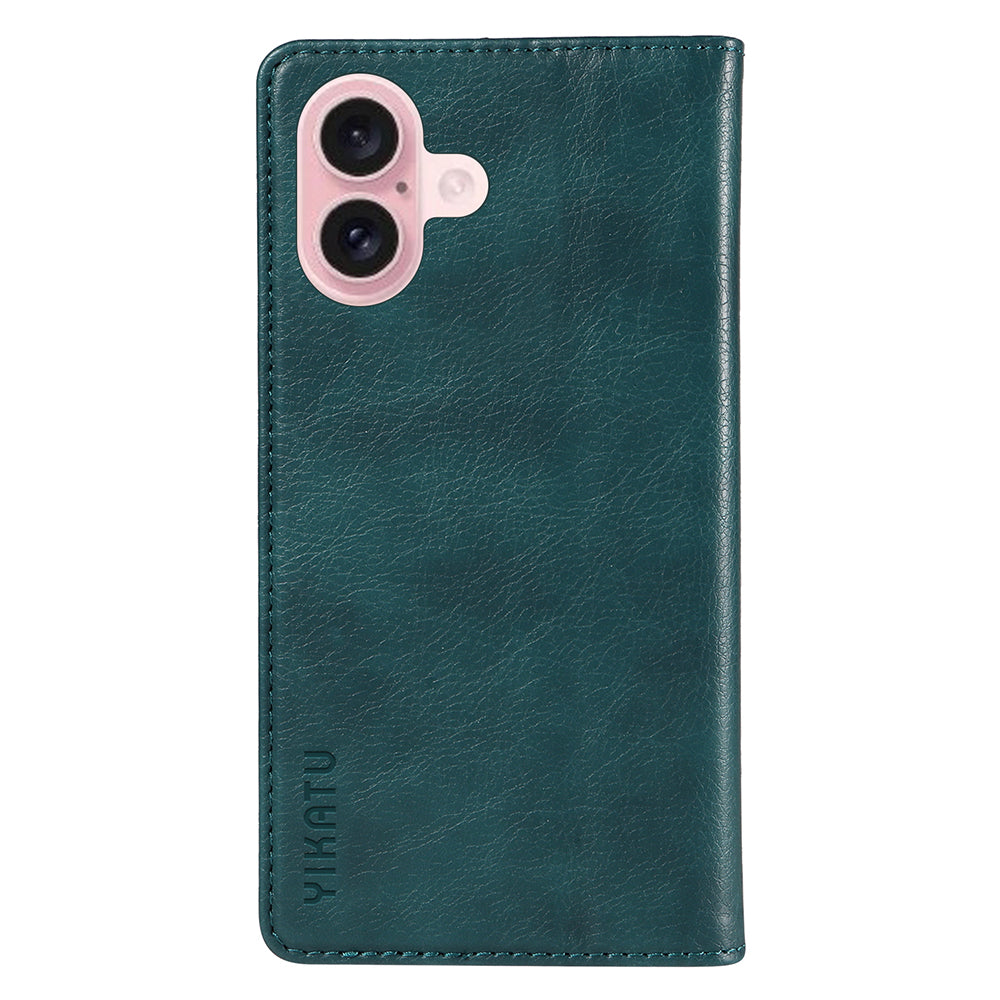 YIKATU YK-006 For iPhone 16 Wallet Case Scratch-Proof Leather Phone Cover - Blue