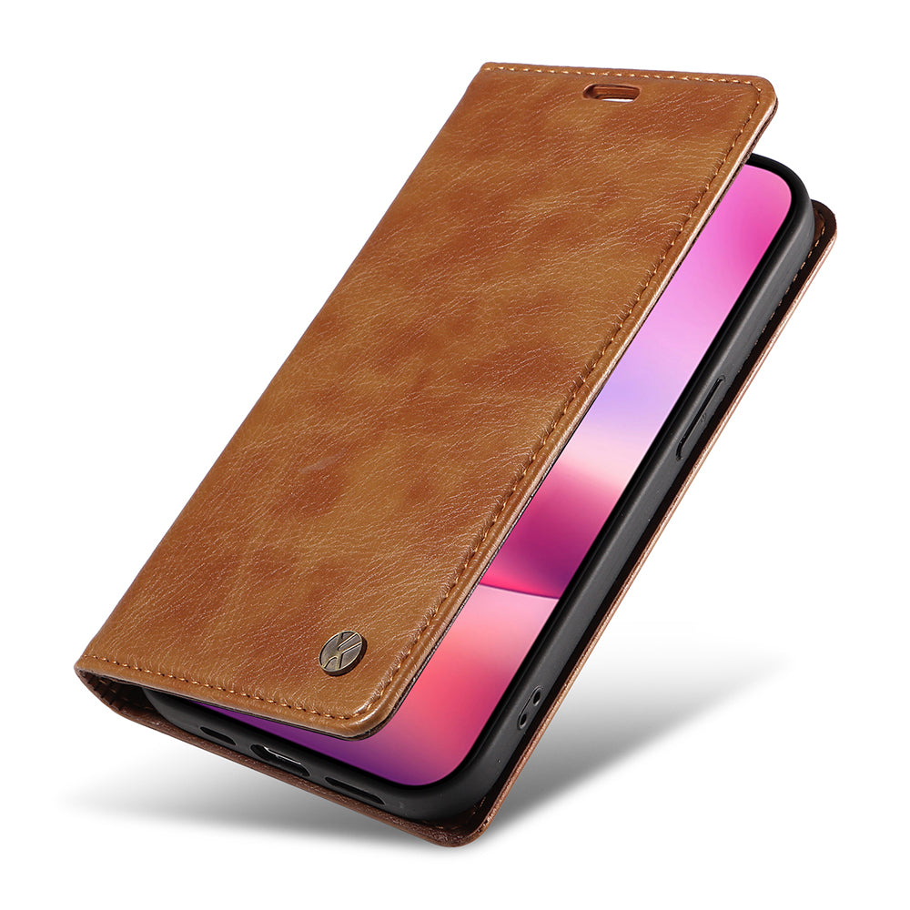 YIKATU YK-006 For iPhone 16 Wallet Case Scratch-Proof Leather Phone Cover - Brown