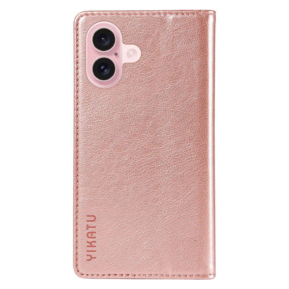 YIKATU YK-006 For iPhone 16 Wallet Case Scratch-Proof Leather Phone Cover - Rose Gold