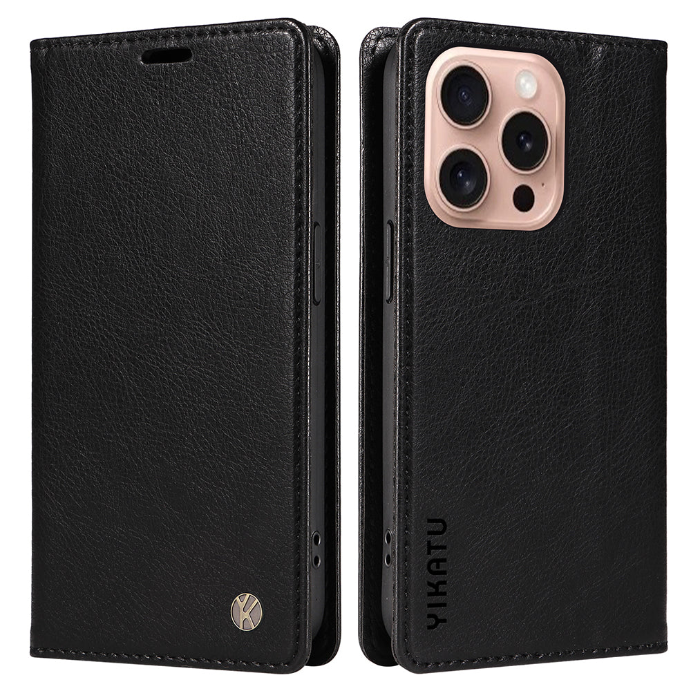 YIKATU YK-006 For iPhone 16 Pro Case Wallet Leather Phone Cover Strong Magnetic Closure - Black