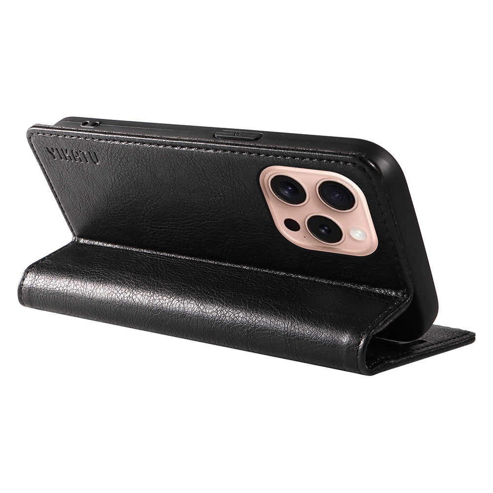 YIKATU YK-006 For iPhone 16 Pro Case Wallet Leather Phone Cover Strong Magnetic Closure - Black