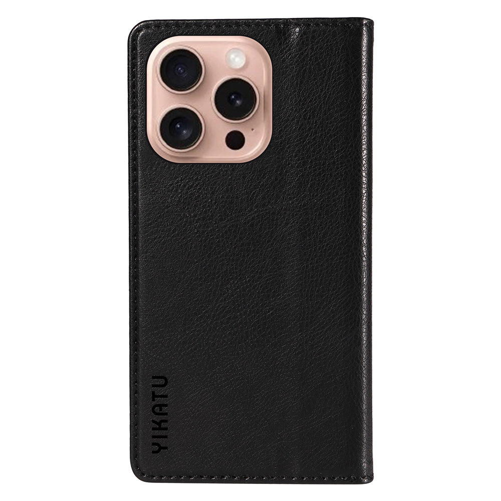 YIKATU YK-006 For iPhone 16 Pro Case Wallet Leather Phone Cover Strong Magnetic Closure - Black