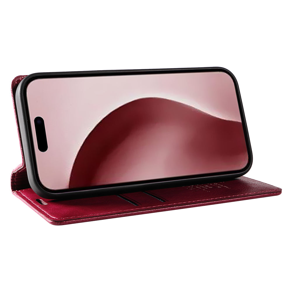 YIKATU YK-006 For iPhone 16 Pro Case Wallet Leather Phone Cover Strong Magnetic Closure - Wine Red