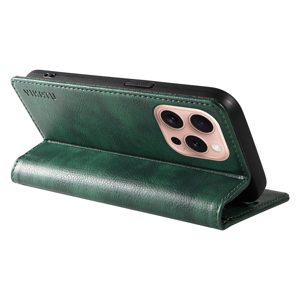 YIKATU YK-006 For iPhone 16 Pro Case Wallet Leather Phone Cover Strong Magnetic Closure - Green