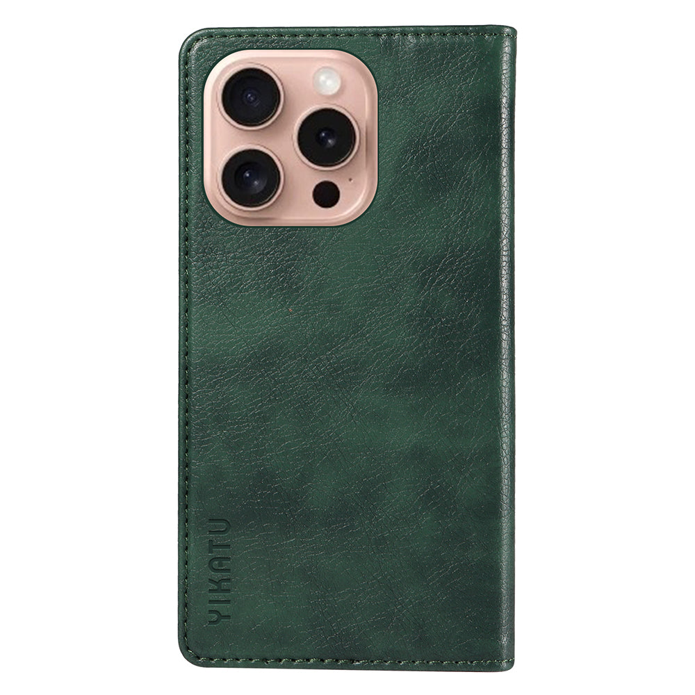 YIKATU YK-006 For iPhone 16 Pro Case Wallet Leather Phone Cover Strong Magnetic Closure - Green