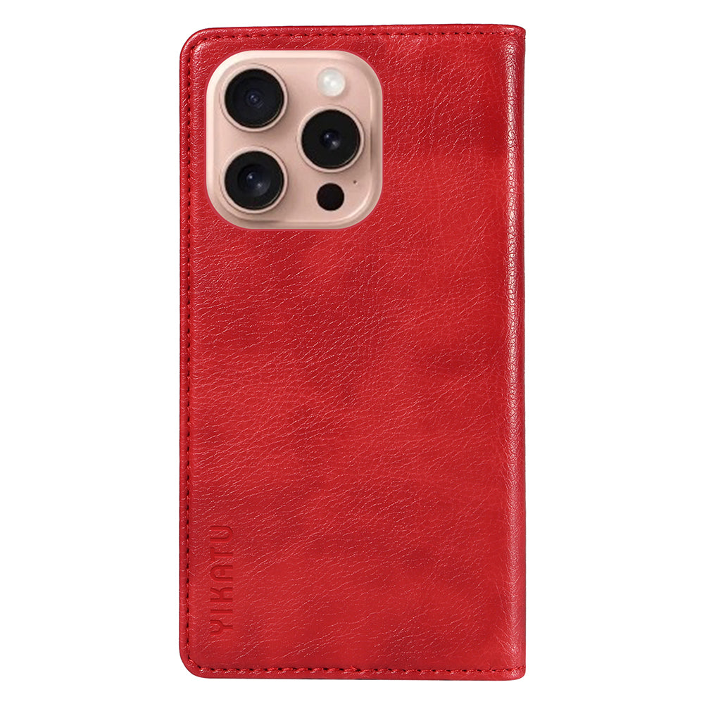 YIKATU YK-006 For iPhone 16 Pro Case Wallet Leather Phone Cover Strong Magnetic Closure - Red