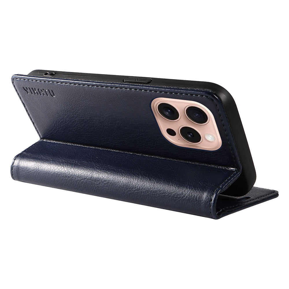 YIKATU YK-006 For iPhone 16 Pro Case Wallet Leather Phone Cover Strong Magnetic Closure - Navy Blue