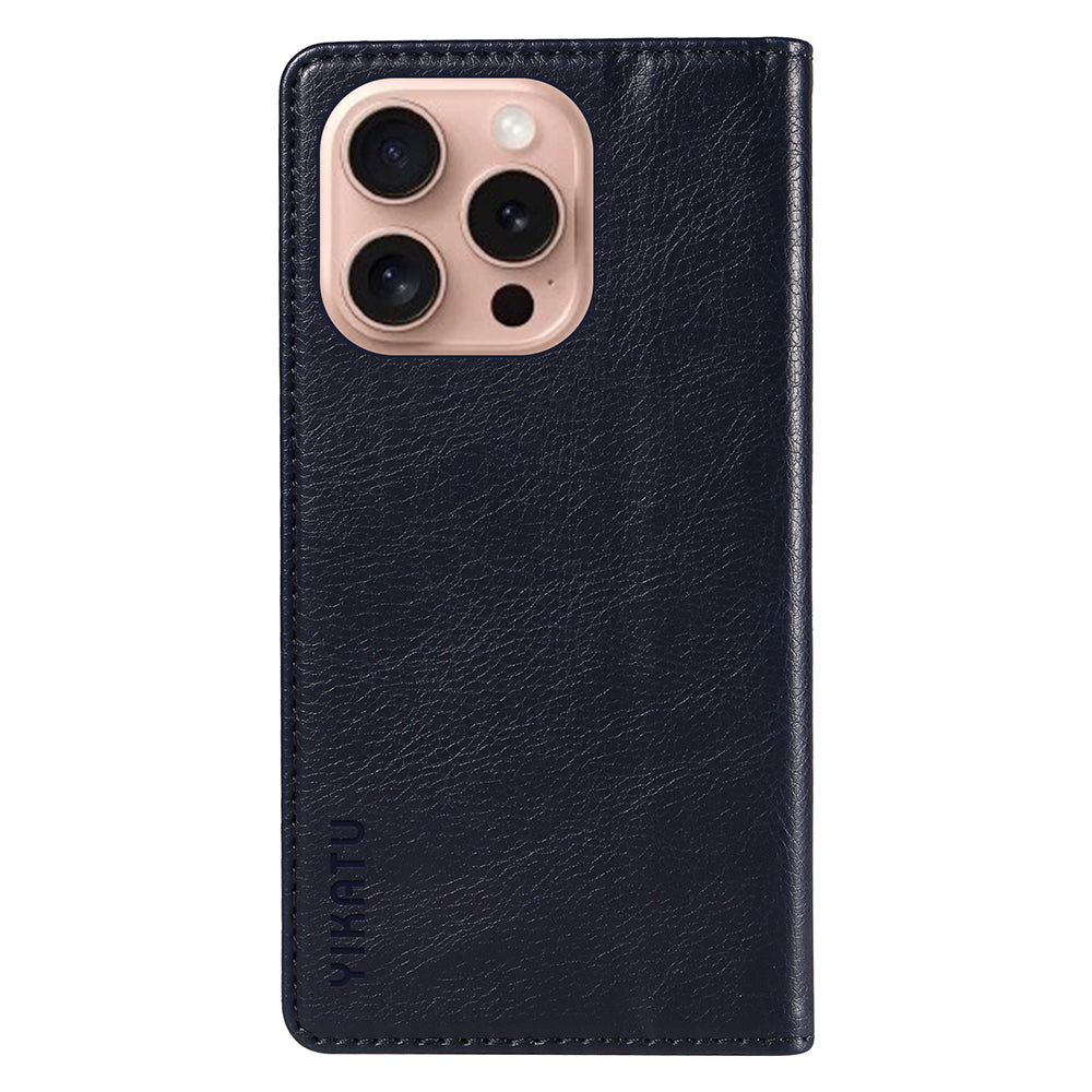 YIKATU YK-006 For iPhone 16 Pro Case Wallet Leather Phone Cover Strong Magnetic Closure - Navy Blue