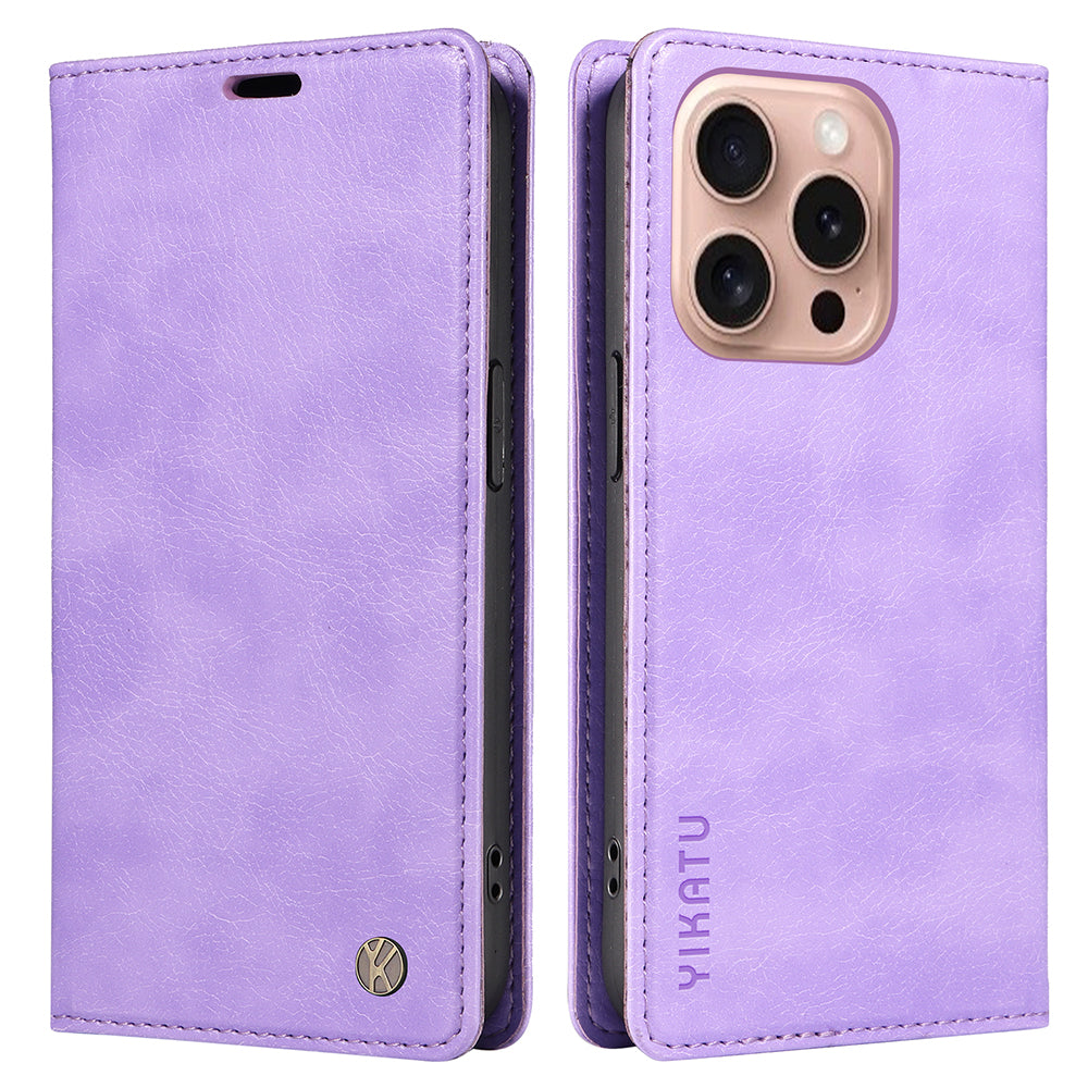 YIKATU YK-006 For iPhone 16 Pro Case Wallet Leather Phone Cover Strong Magnetic Closure - Purple