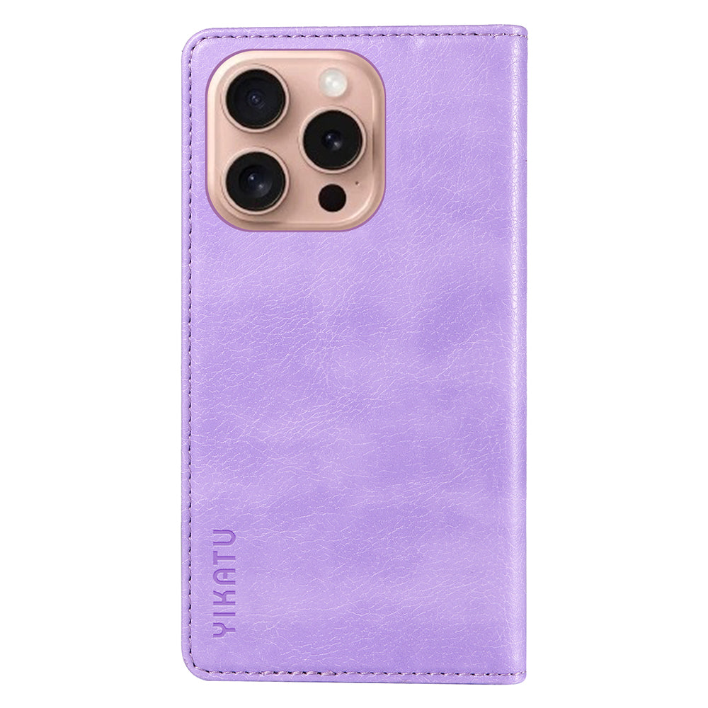 YIKATU YK-006 For iPhone 16 Pro Case Wallet Leather Phone Cover Strong Magnetic Closure - Purple