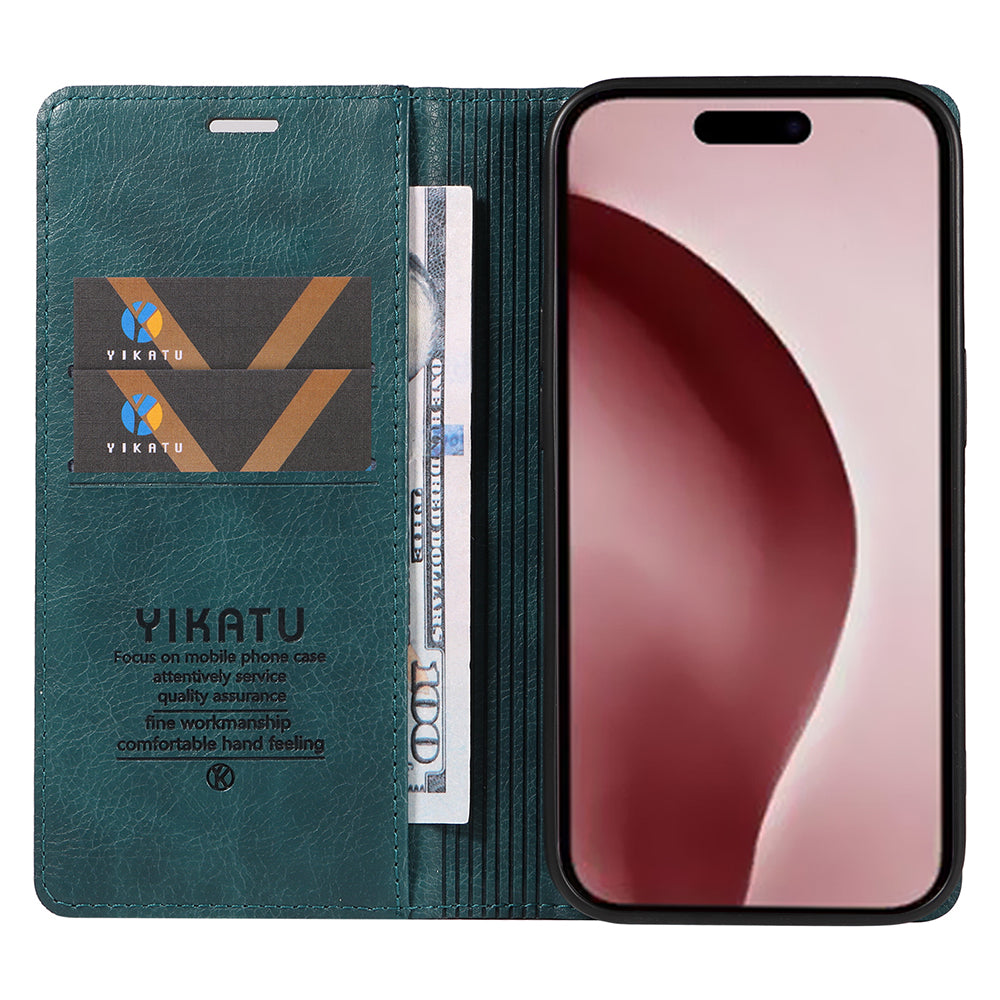 YIKATU YK-006 For iPhone 16 Pro Case Wallet Leather Phone Cover Strong Magnetic Closure - Blue