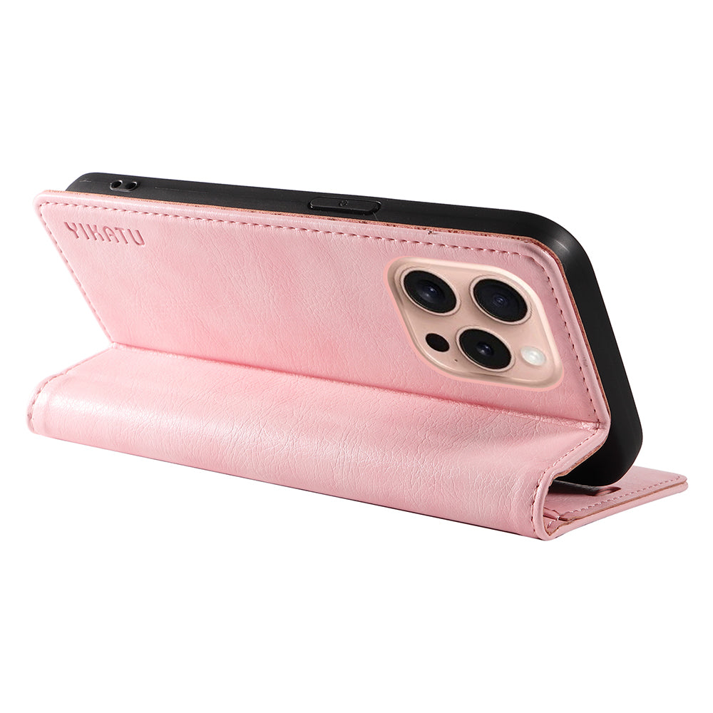 YIKATU YK-006 For iPhone 16 Pro Case Wallet Leather Phone Cover Strong Magnetic Closure - Pink