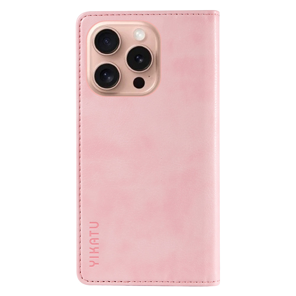 YIKATU YK-006 For iPhone 16 Pro Case Wallet Leather Phone Cover Strong Magnetic Closure - Pink