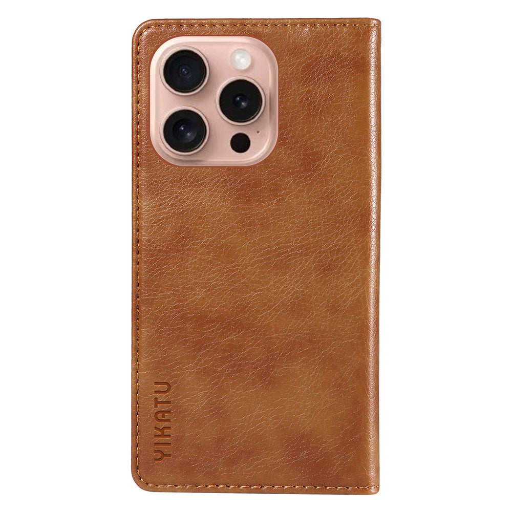 YIKATU YK-006 For iPhone 16 Pro Case Wallet Leather Phone Cover Strong Magnetic Closure - Brown