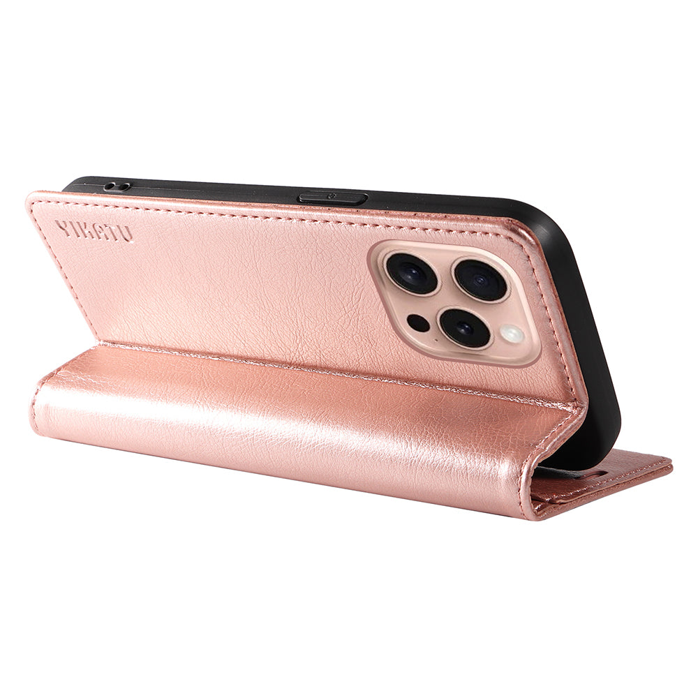 YIKATU YK-006 For iPhone 16 Pro Case Wallet Leather Phone Cover Strong Magnetic Closure - Rose Gold