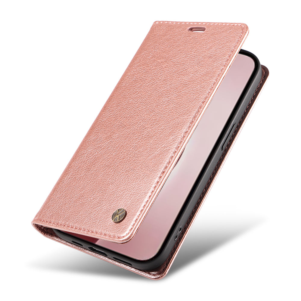 YIKATU YK-006 For iPhone 16 Pro Case Wallet Leather Phone Cover Strong Magnetic Closure - Rose Gold