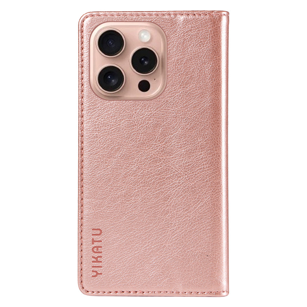 YIKATU YK-006 For iPhone 16 Pro Case Wallet Leather Phone Cover Strong Magnetic Closure - Rose Gold