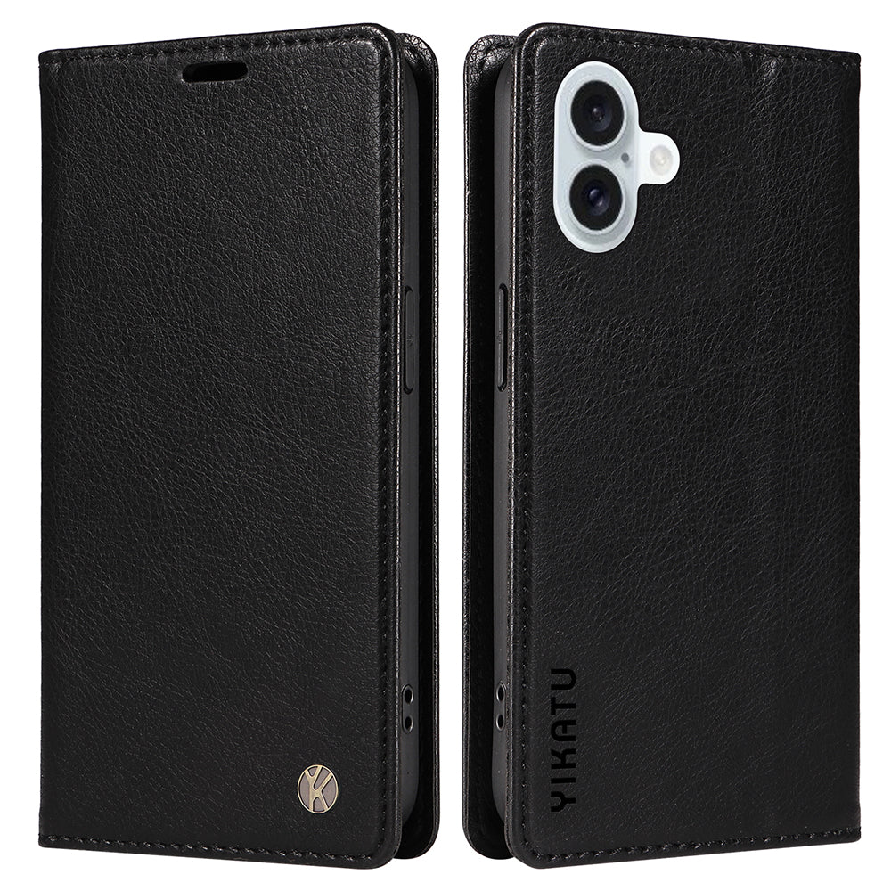 YIKATU YK-006 For iPhone 16 Plus Case Magnetic Auto-Absorbed Leather Phone Cover - Black