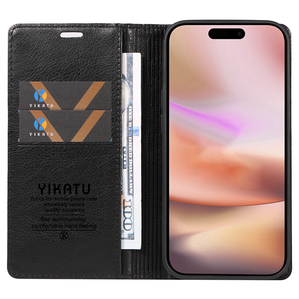 YIKATU YK-006 For iPhone 16 Plus Case Magnetic Auto-Absorbed Leather Phone Cover - Black