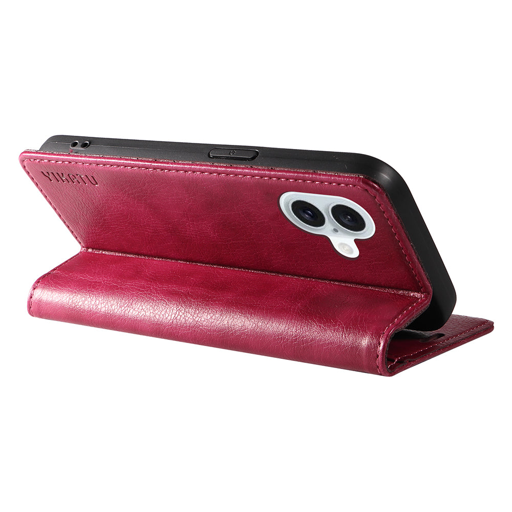 YIKATU YK-006 For iPhone 16 Plus Case Magnetic Auto-absorbed Leather Phone Cover - Wine Red