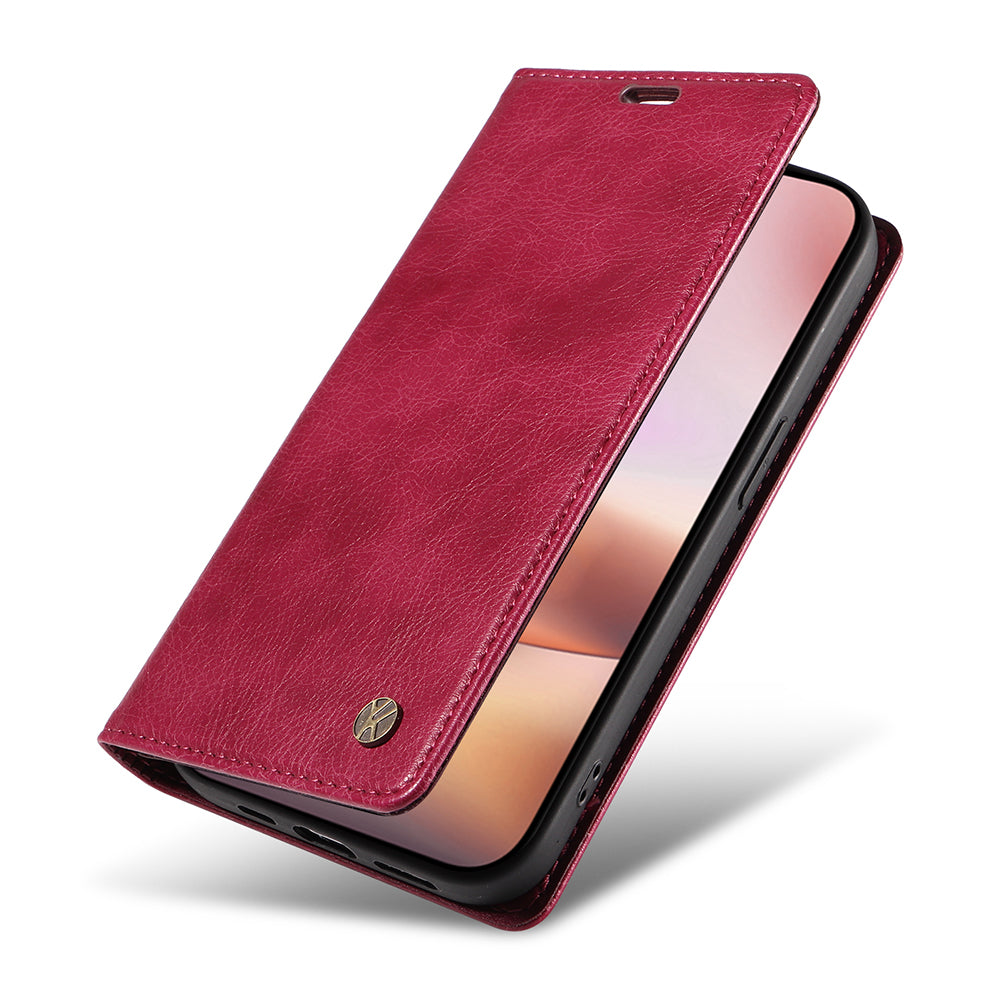 YIKATU YK-006 For iPhone 16 Plus Case Magnetic Auto-absorbed Leather Phone Cover - Wine Red