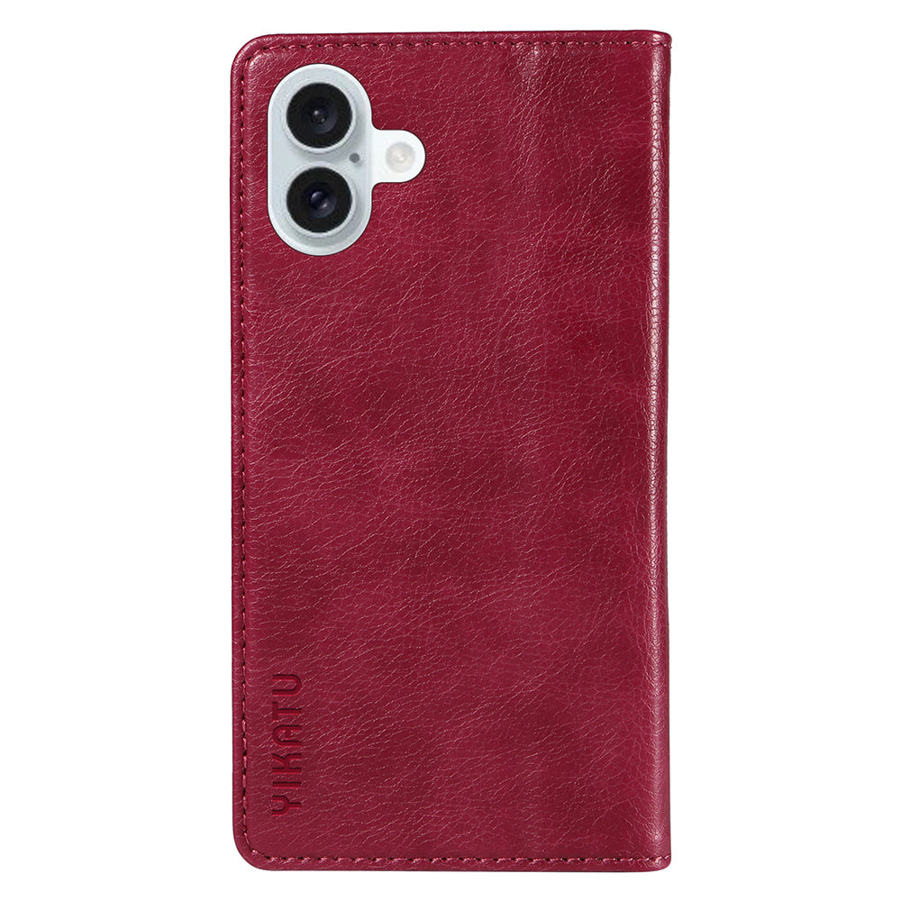 YIKATU YK-006 For iPhone 16 Plus Case Magnetic Auto-absorbed Leather Phone Cover - Wine Red