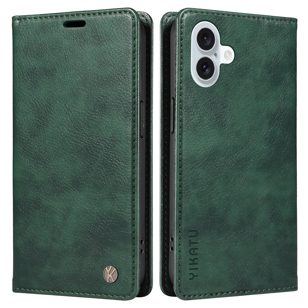 YIKATU YK-006 For iPhone 16 Plus Case Magnetic Auto-absorbed Leather Phone Cover - Green