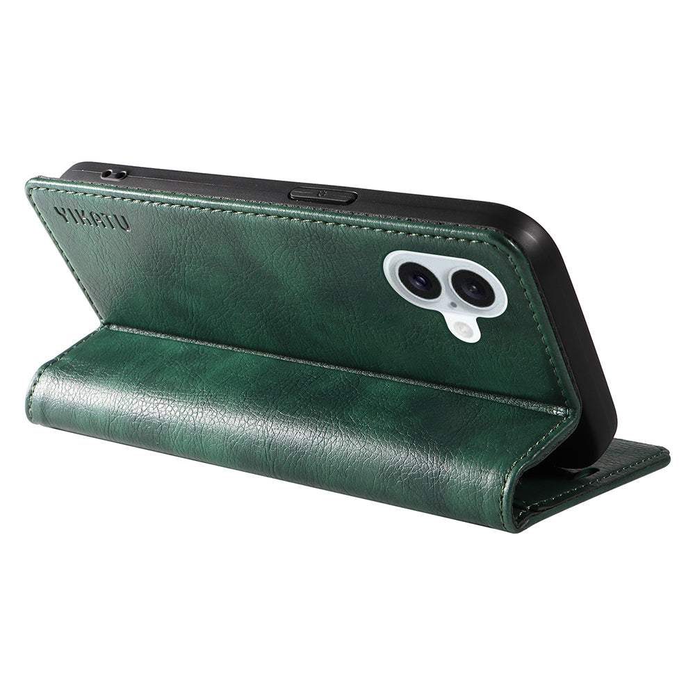 YIKATU YK-006 For iPhone 16 Plus Case Magnetic Auto-absorbed Leather Phone Cover - Green