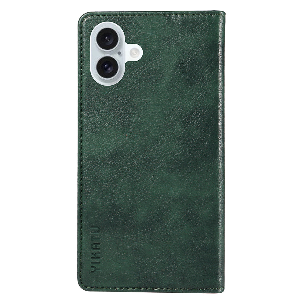 YIKATU YK-006 For iPhone 16 Plus Case Magnetic Auto-absorbed Leather Phone Cover - Green